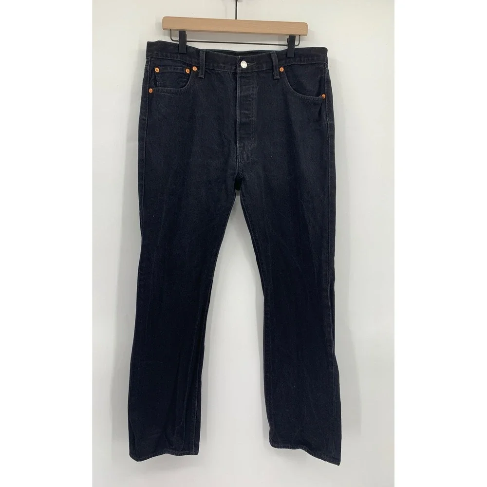 Levis 501 Jeans Mens 36x32 Black Straight Leg Button Fly Cotton Denim Pants